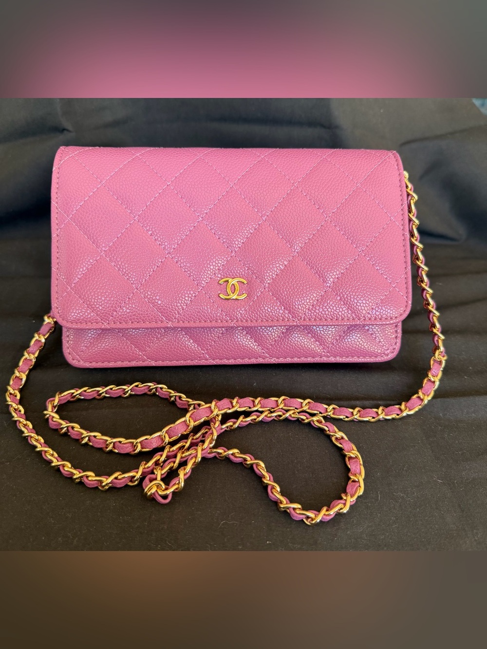Quilted Purple Caviar Leather Crossbody Wallet on Chain!
